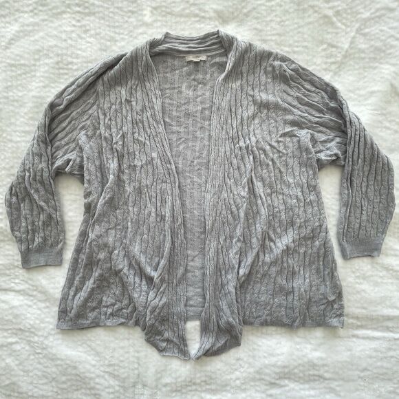 Woman Within Gray Cable Knit Open Cardigan Lightweight Sweater Womens Plus 2X - Picture 3 of 10